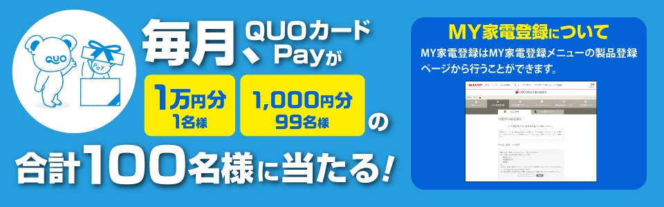毎月、QUOカードPay 10,000円分：1名様、QUOカードPay 1,000円分：99名様 の合計100名様に当たる！